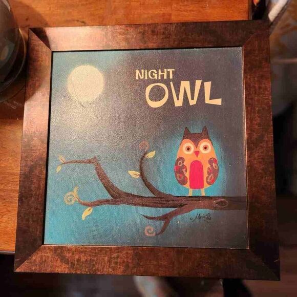 Night Owl Marla 12x12 Textured Print Framed 12x12 - Picture 1 of 6